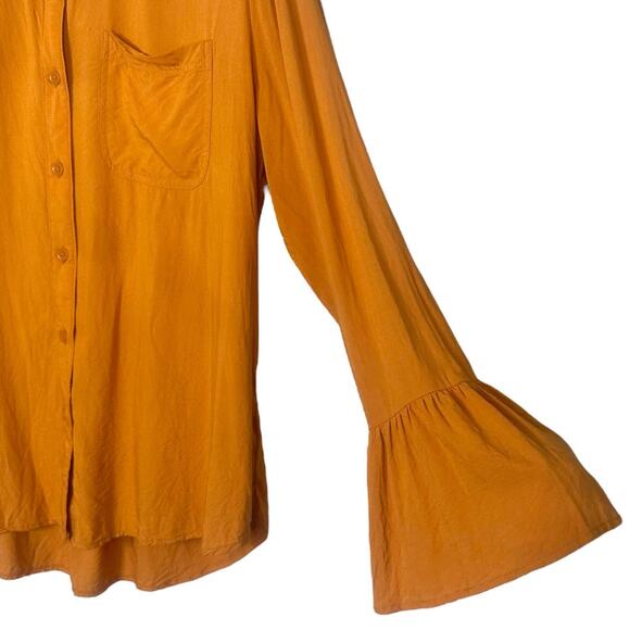 BeachLunchLounge Collared Button Front Long Sleeve Semi-Sheer Top Womens M - Picture 3 of 10